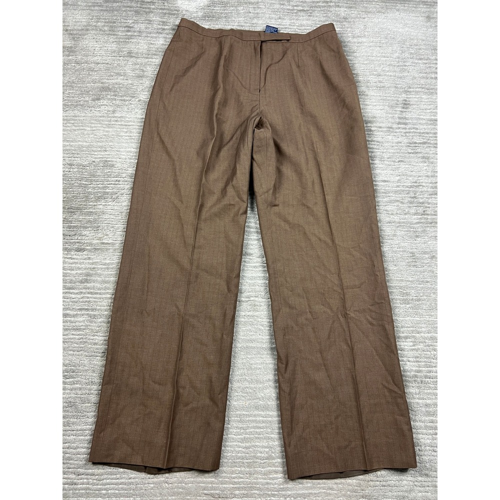 Evan-Picone Dress Pants Womens 14 Brown Pinstripe Wide Leg Suit Trousers Office